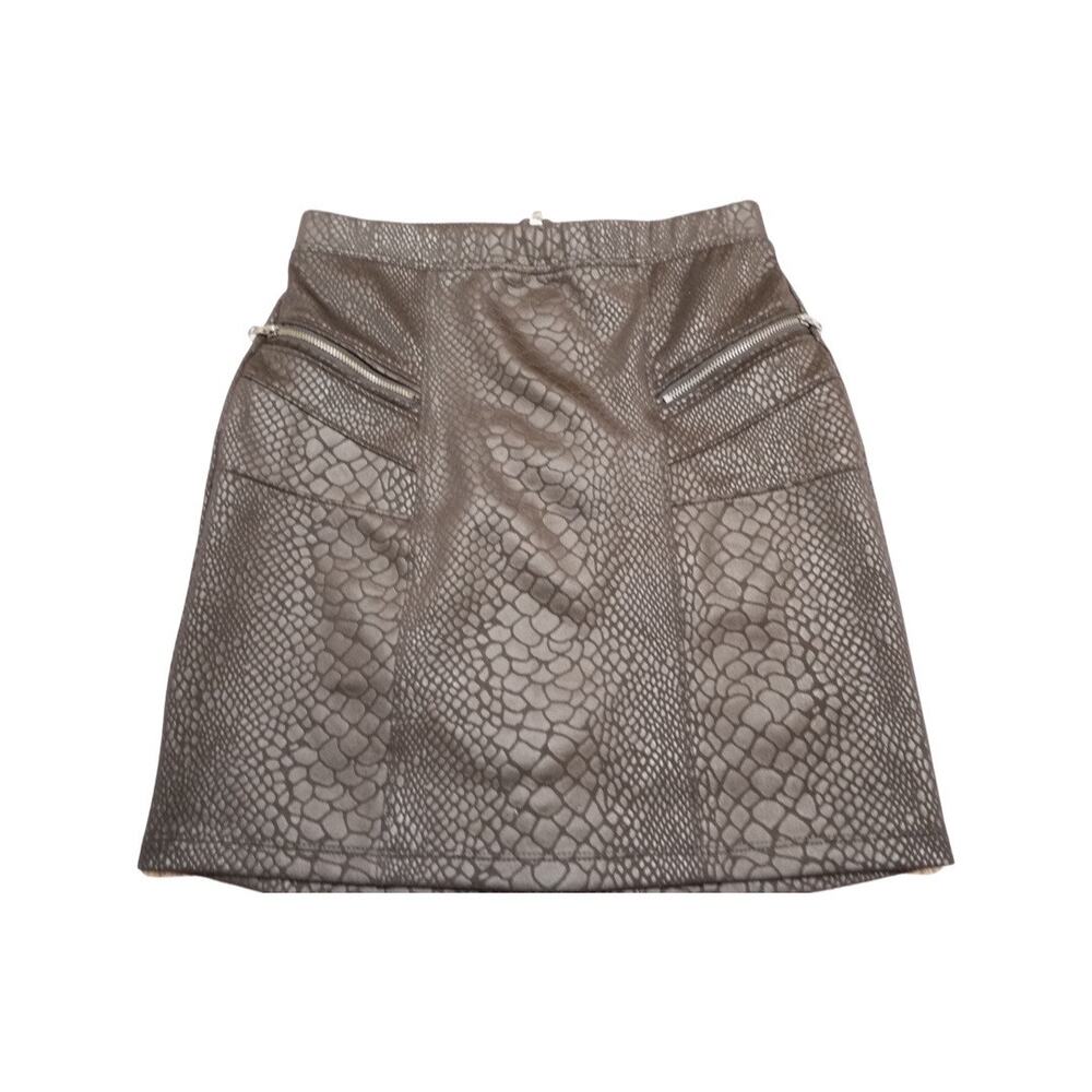 David Lerner Faux croc black mini skirt.